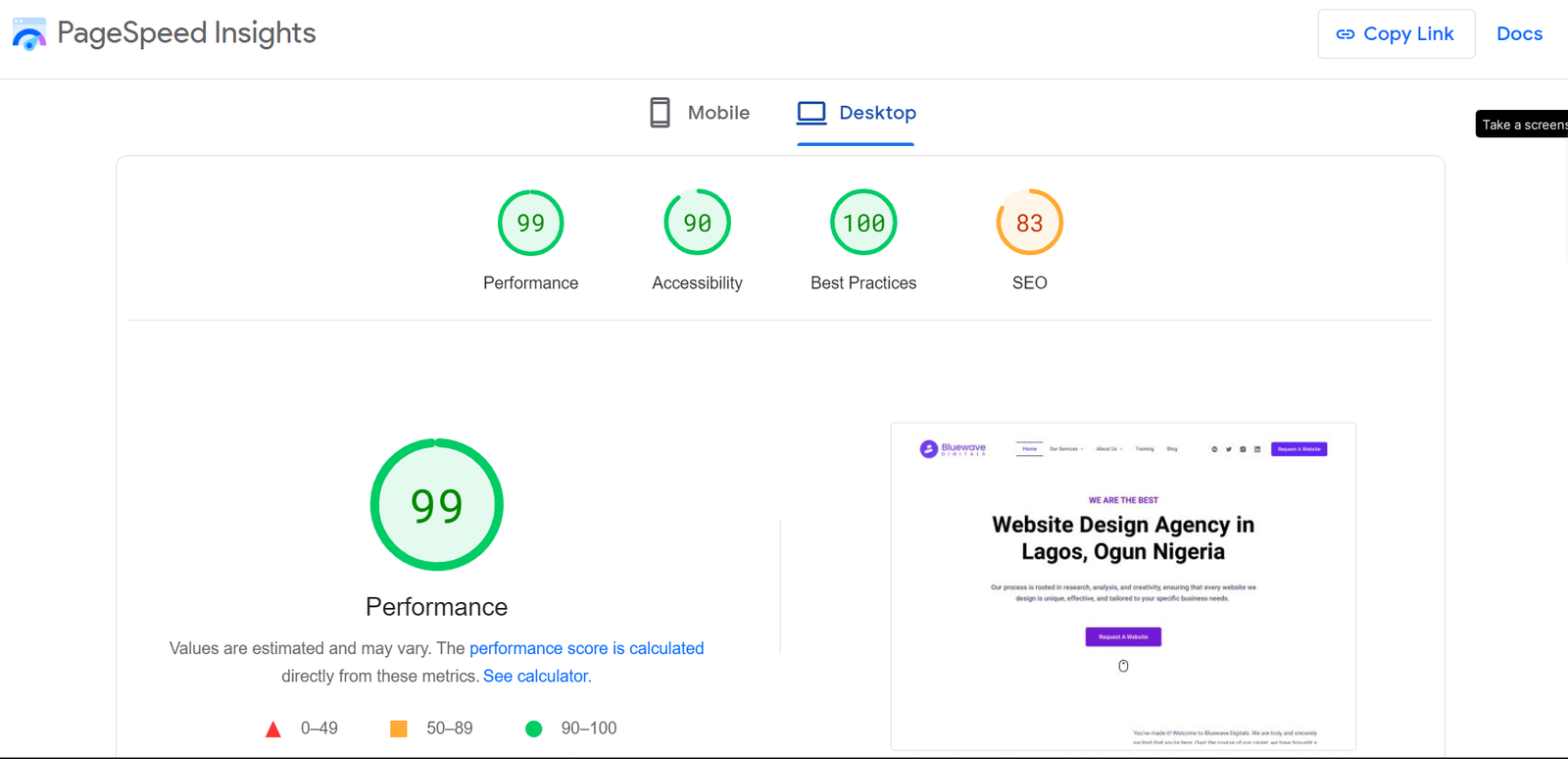 page speed desktop stats